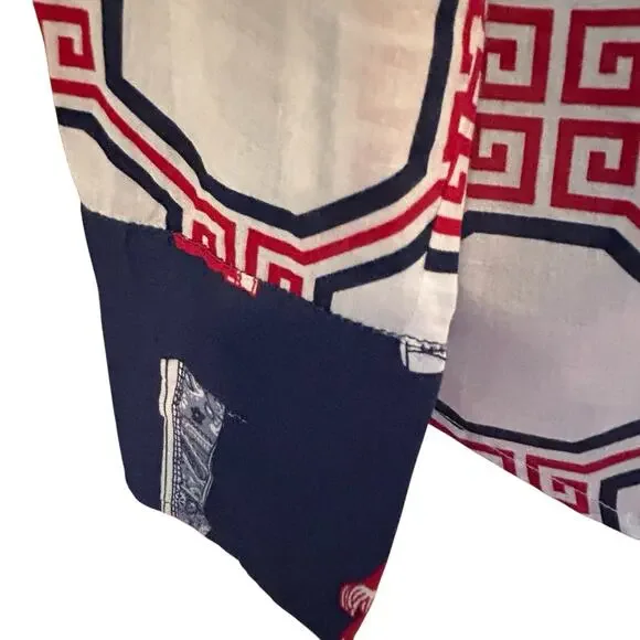 TIZZIE Women’s 100% Cotton Collared Long Sleeve Red White Blue Top Blouse Size M - Picture 6 of 12